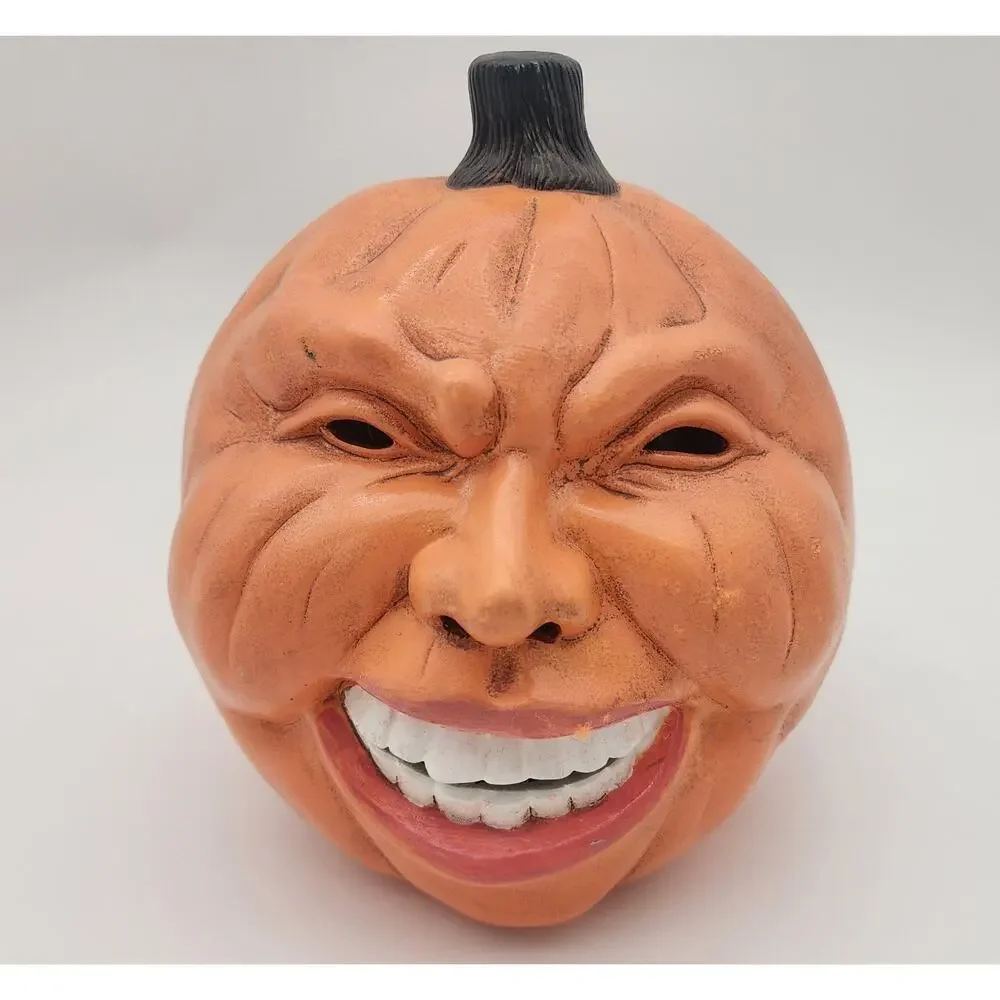 Vintage Ceramic Pumpkin with Teeth Scary Halloween Blow Mold Handmade 8